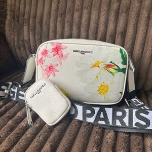 KARL LAGERFELD PARIS Women White Floral Maybelle Crossbody NWT